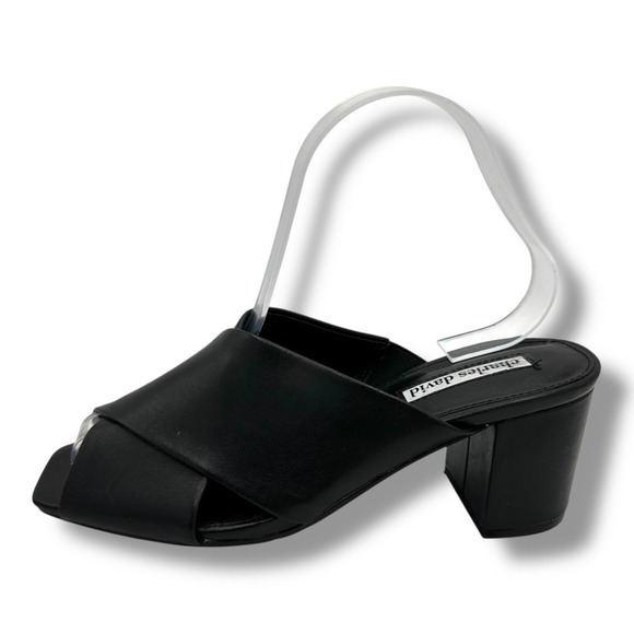 Charles David Black Leather Criss Cross Block Heel Mules Women's Size 7.5 - Picture 2 of 12